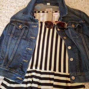 Lularoe Amelia dress, black and cream stripes sz L